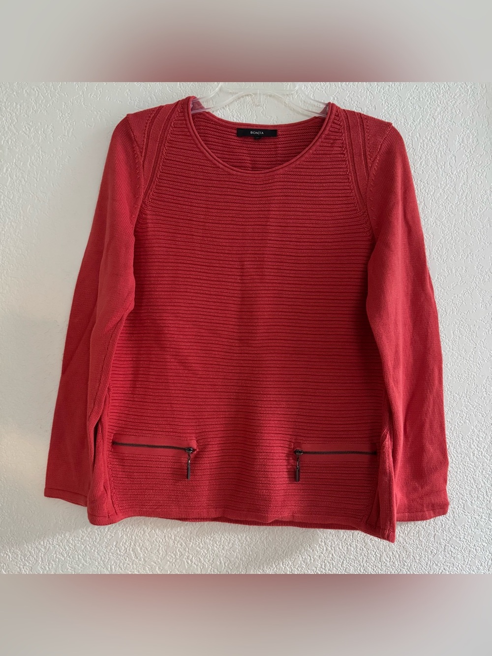 Bonita Coral Red Brick Knit Sweater Pullover Long Sleeve Round Neck M